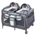 Baby Trend Lil Snooze Deluxe III Nursery Center Playard For Twins - Cozy Gray: Metal Frame, Foam Filling, 30 lbs Capacity