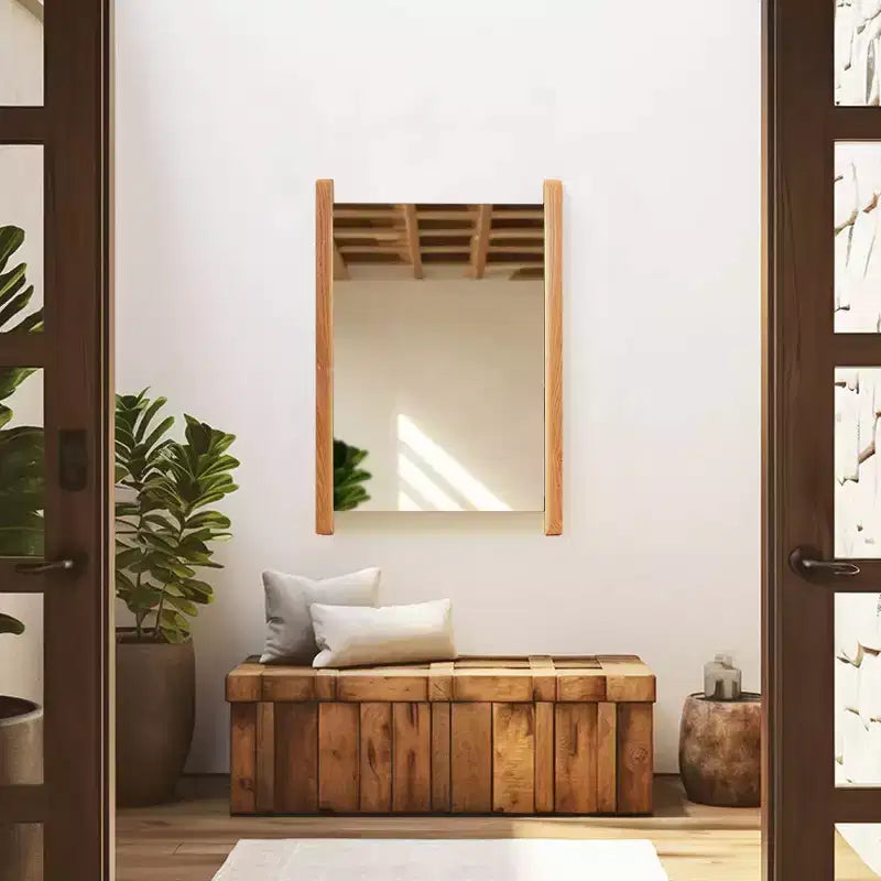 22"x16" Natural Wood Side Framed Rectangular Vanity Mirror