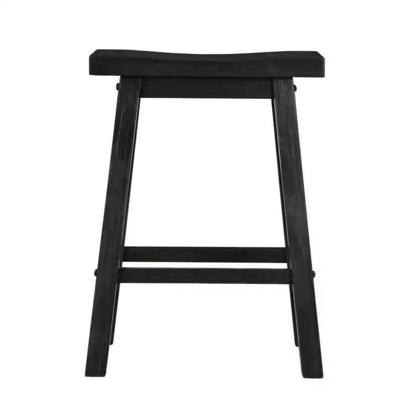 Acacia Wood Backless Saddle Barstool - Black Charcoal Finish