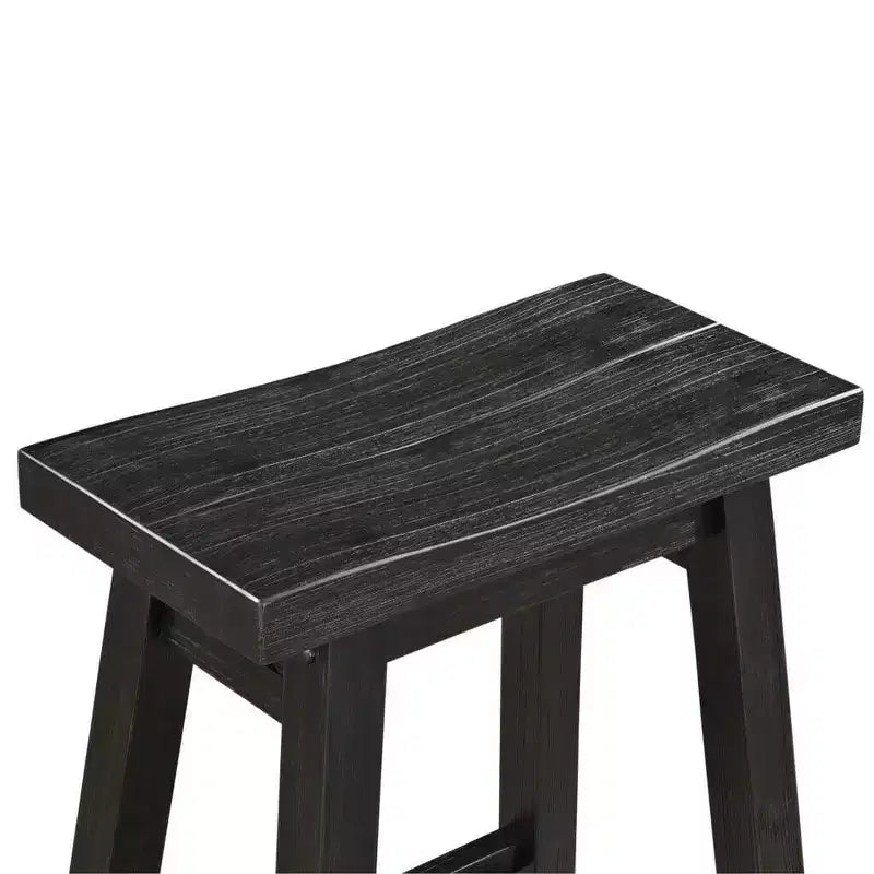 Acacia Wood Backless Saddle Barstool - Black Charcoal Finish