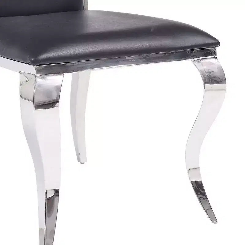 Black Synthetic Leather Dining Side Chairs with Stainless Steel Frame, Set of 2