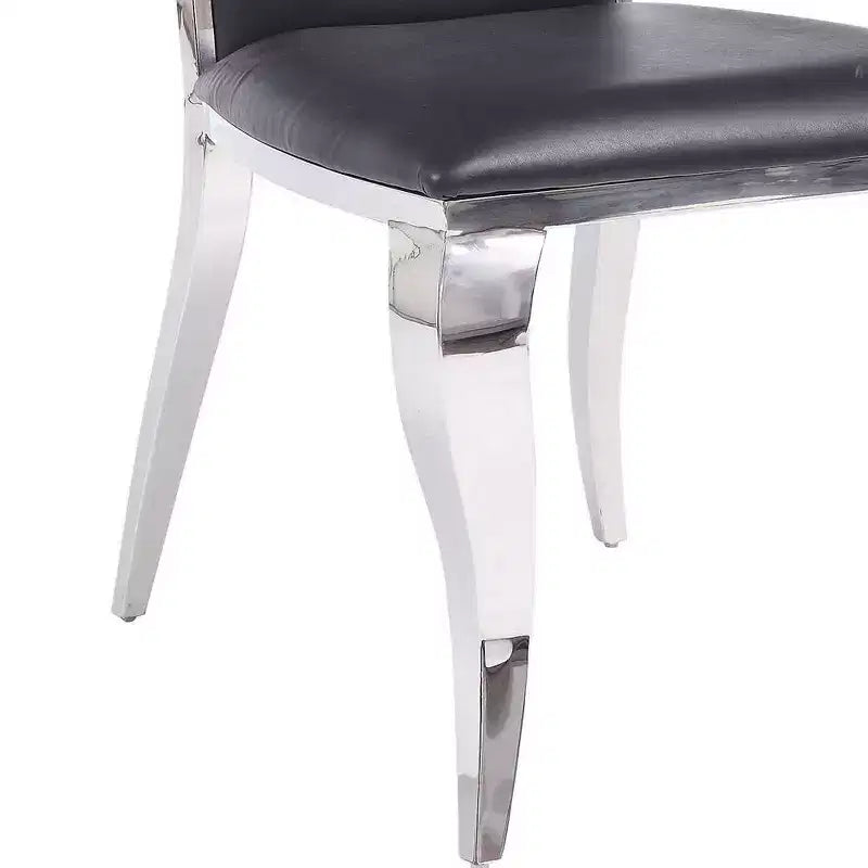 Black Synthetic Leather Dining Side Chairs with Stainless Steel Frame, Set of 2