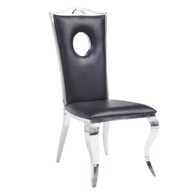 Black Synthetic Leather Dining Side Chairs with Stainless Steel Frame, Set of 2