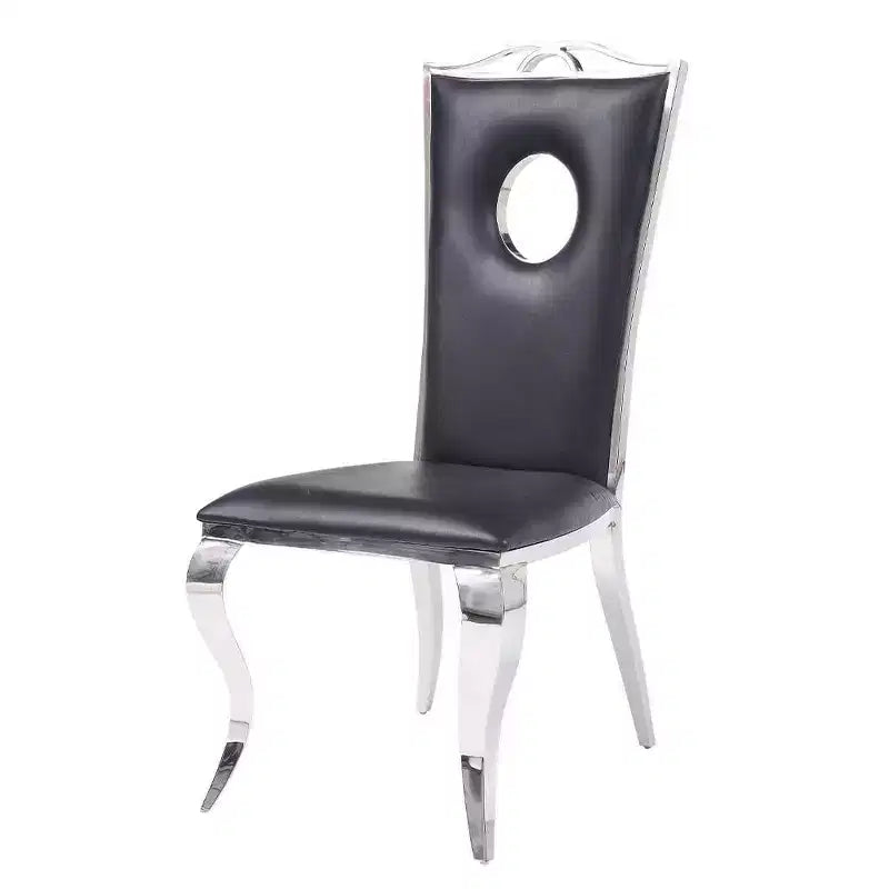 Black Synthetic Leather Dining Side Chairs with Stainless Steel Frame, Set of 2