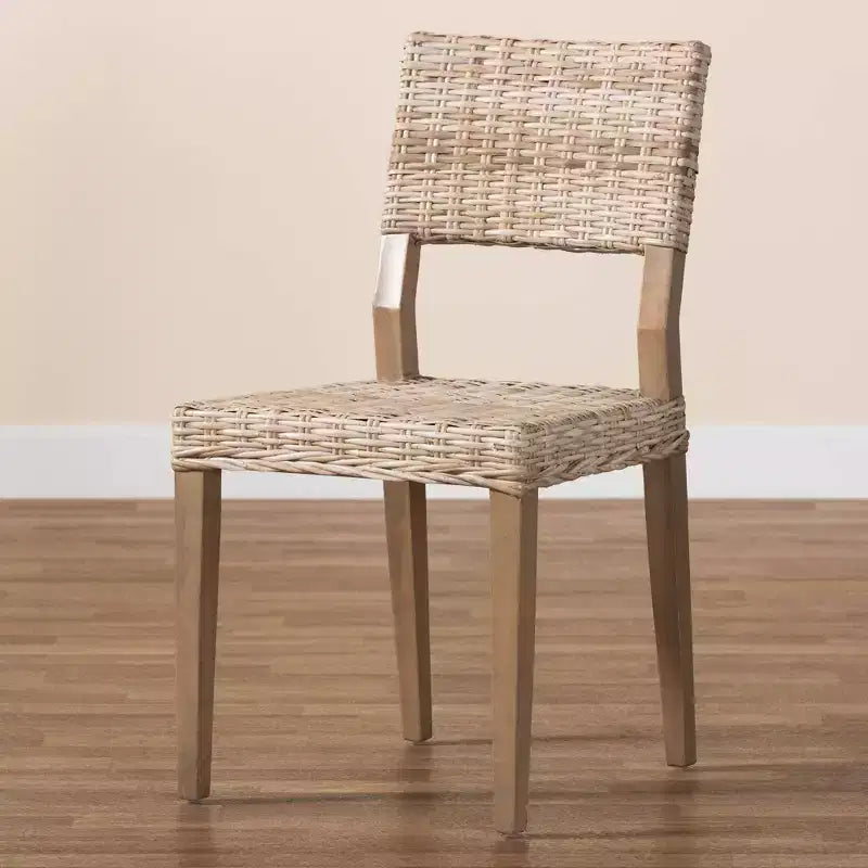 Rattan and Mahogany Wood Dining Chair – Kubu Gray / Rustic Taupe
