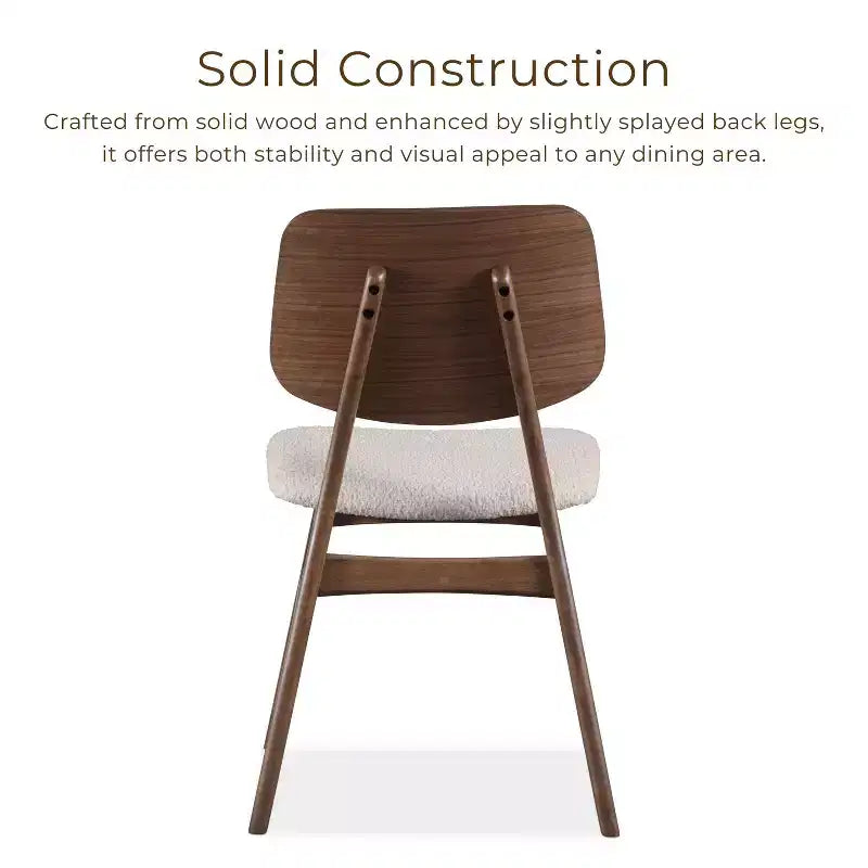 Set of 2 Mid-Century Modern Boucle Dining Chairs - Walnut Finish