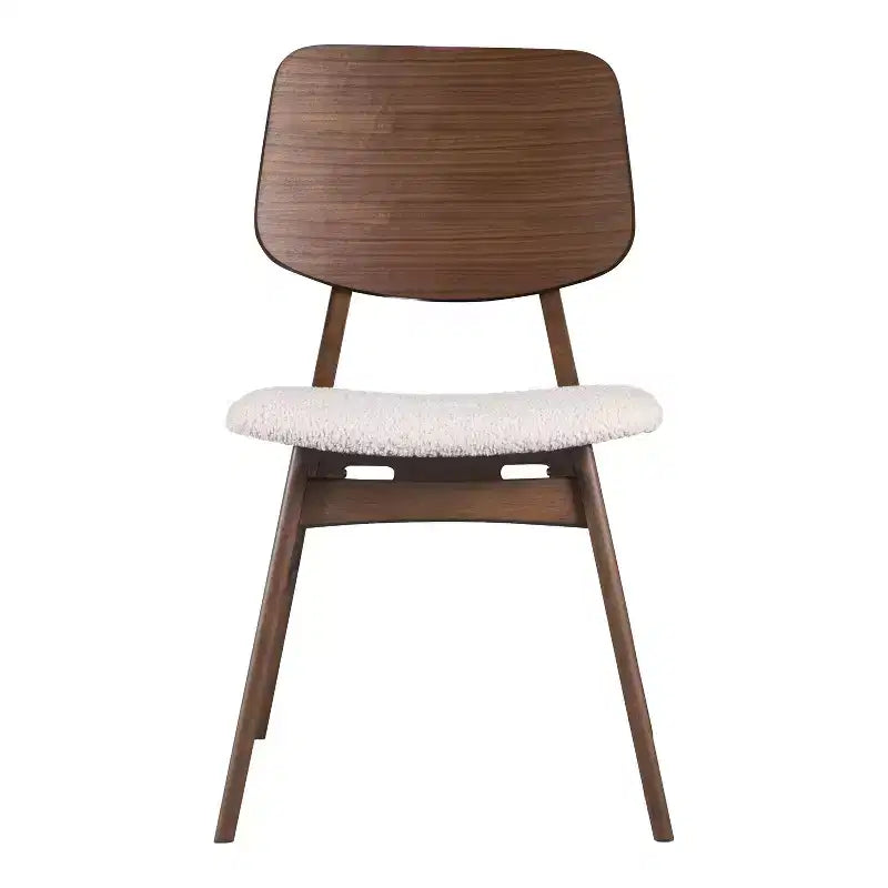 Set of 2 Mid-Century Modern Boucle Dining Chairs - Walnut Finish