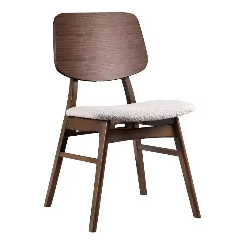Set of 2 Mid-Century Modern Boucle Dining Chairs - Walnut Finish