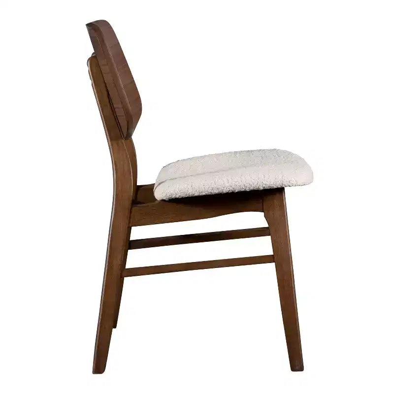 Set of 2 Mid-Century Modern Boucle Dining Chairs - Walnut Finish