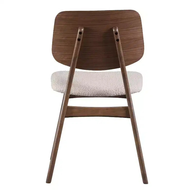 Set of 2 Mid-Century Modern Boucle Dining Chairs - Walnut Finish