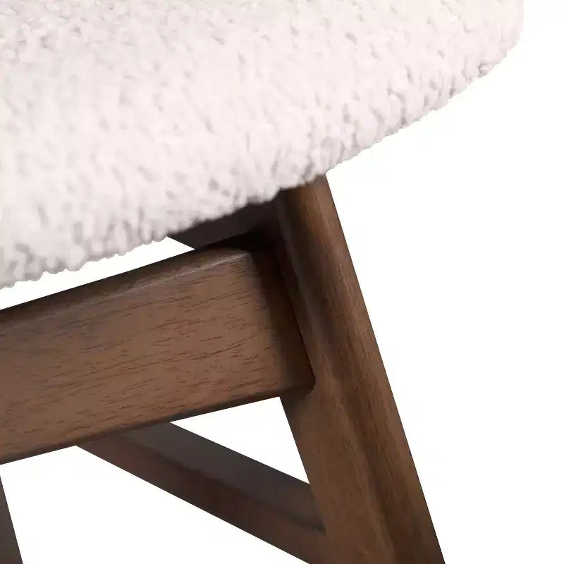 Set of 2 Mid-Century Modern Boucle Dining Chairs - Walnut Finish