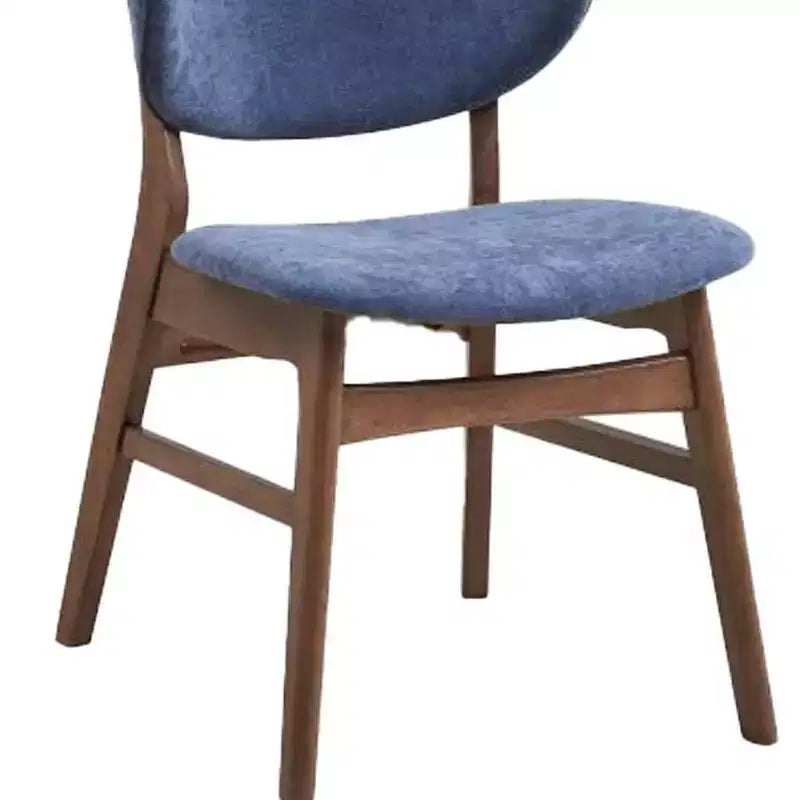 Upholstered Dining Side Chairs with Walnut Finish Wood Frame, Blue Fabric, Set of 2