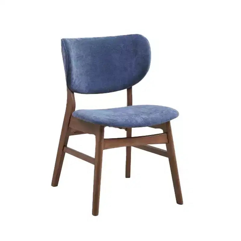 Upholstered Dining Side Chairs with Walnut Finish Wood Frame, Blue Fabric, Set of 2