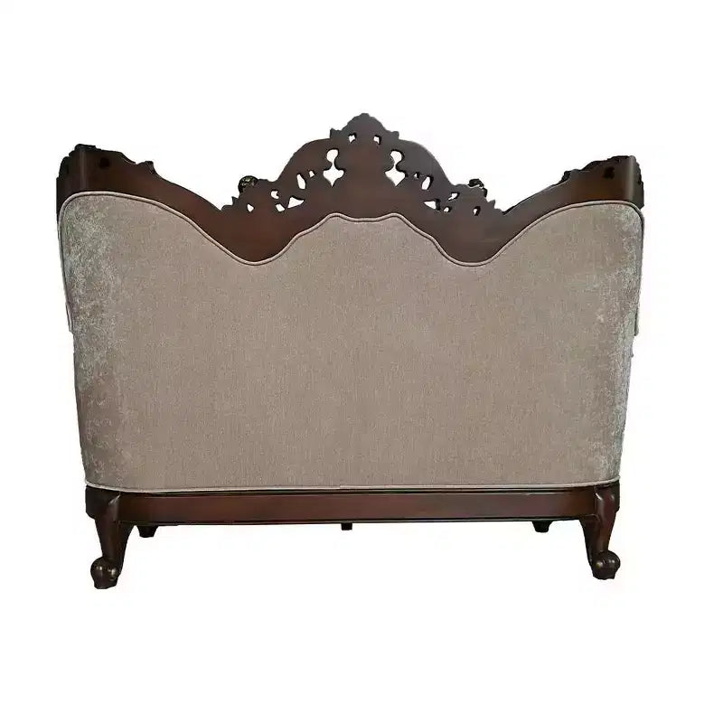 Dark Walnut Upholstered Loveseat with Wingback Design