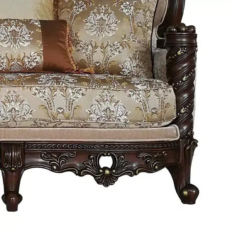 Dark Walnut Upholstered Loveseat with Wingback Design