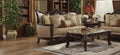 Dark Walnut Upholstered Loveseat with Wingback Design