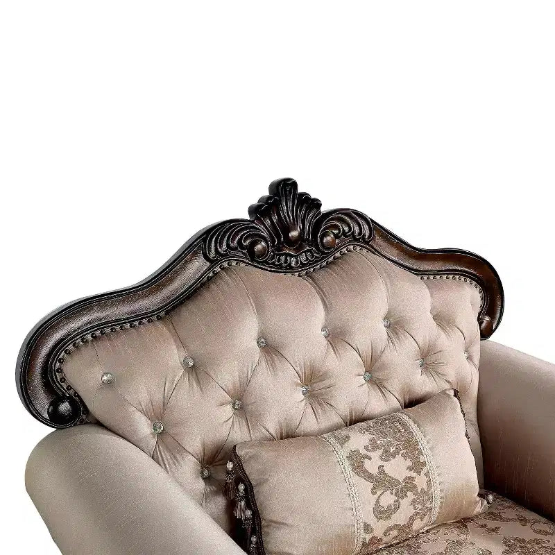 Alsace Wingback Arm Chair – Floral Tufted Upholstery, Dark Cherry / Light Brown