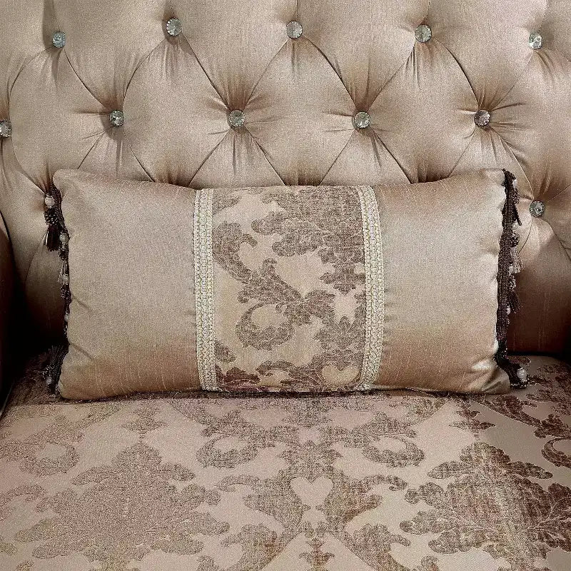 Alsace Wingback Arm Chair – Floral Tufted Upholstery, Dark Cherry / Light Brown