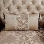 Poltrona con schienale alto Alsace – Rivestimento trapuntato floreale, ciliegio scuro / marrone chiaro