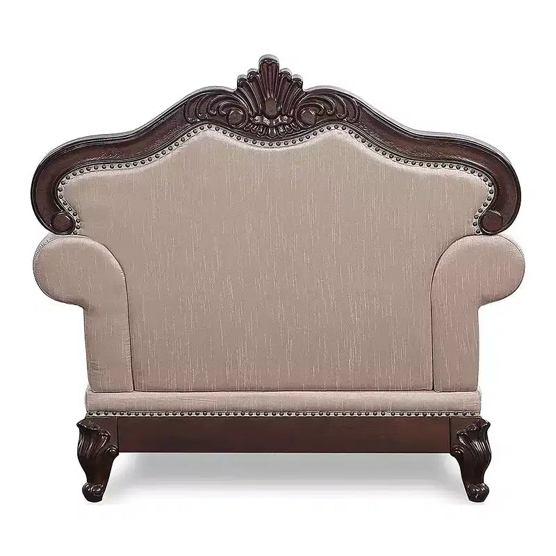 Alsace Wingback Arm Chair – Floral Tufted Upholstery, Dark Cherry / Light Brown