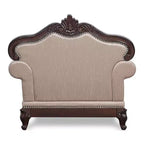 Poltrona con schienale alto Alsace – Rivestimento trapuntato floreale, ciliegio scuro / marrone chiaro