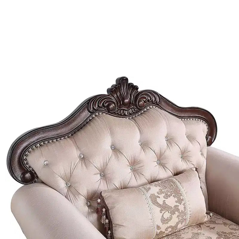 Alsace Wingback Arm Chair – Floral Tufted Upholstery, Dark Cherry / Light Brown