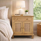 Comodino da 76 cm in rattan con cassetto e armadietto – Legno di mango, marrone