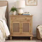 Comodino da 76 cm in rattan con cassetto e armadietto – Legno di mango, marrone