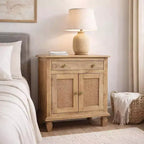 Comodino da 76 cm in rattan con cassetto e armadietto – Legno di mango, marrone