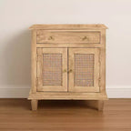 Comodino da 76 cm in rattan con cassetto e armadietto – Legno di mango, marrone