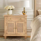 Comodino da 76 cm in rattan con cassetto e armadietto – Legno di mango, marrone