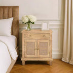 Comodino da 76 cm in rattan con cassetto e armadietto – Legno di mango, marrone