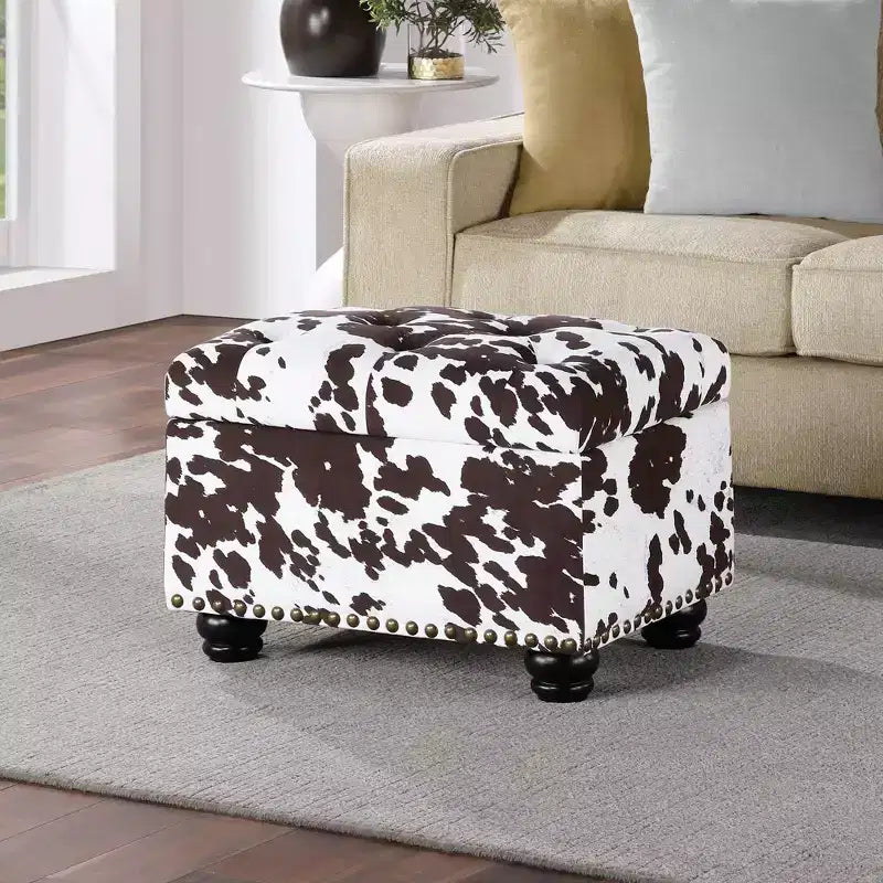 Storage Accent Ottoman – Brown Cow Print