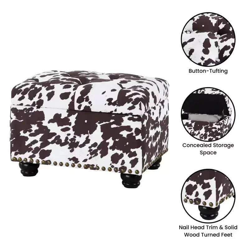 Storage Accent Ottoman – Brown Cow Print
