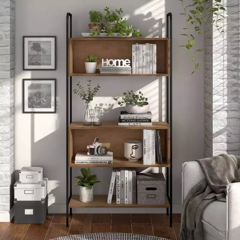 66.75" 5-Shelf Bookcase with Distressed Oak Finish