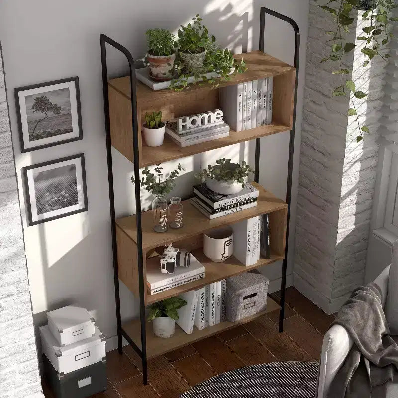 66.75" 5-Shelf Bookcase with Distressed Oak Finish