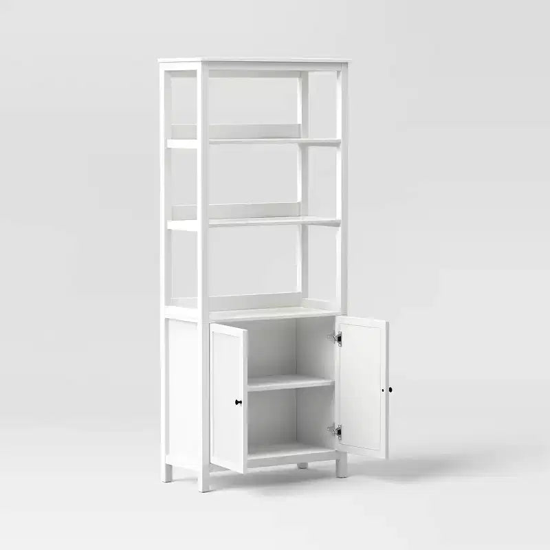 72" Bookcase with 4 Open Shelves and Lower Cabinet - Classic White