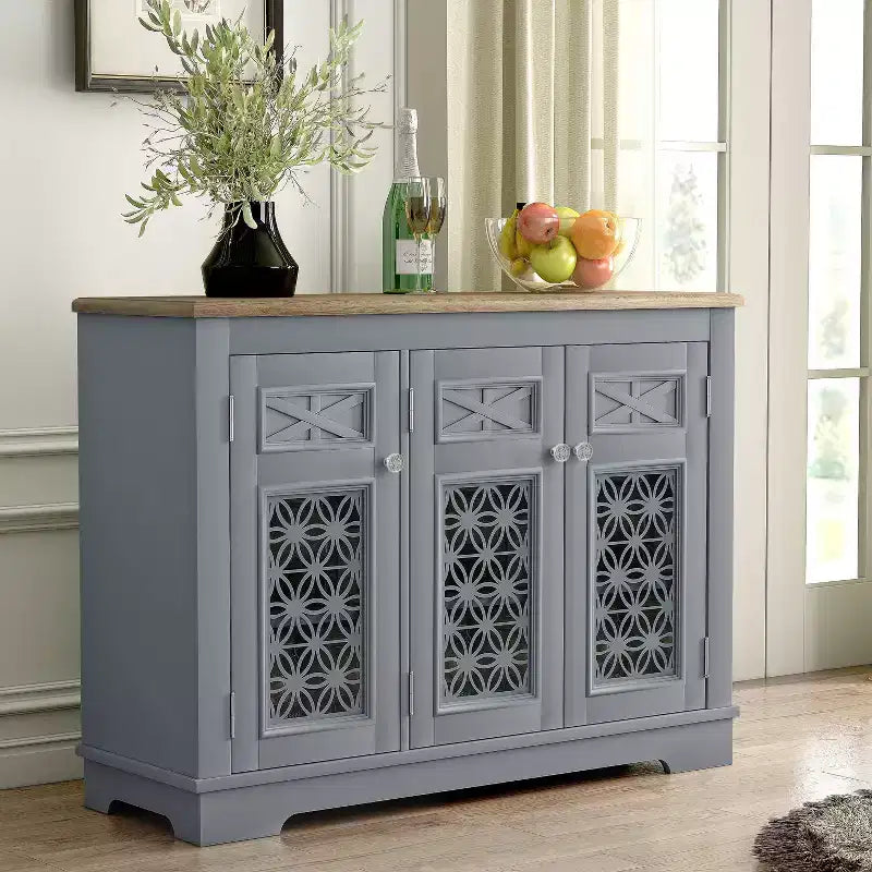 45" Vintage Storage Buffet Sideboard Cabinet in Gray