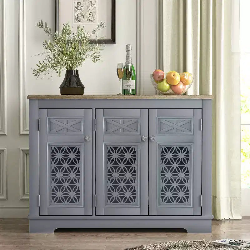 45" Vintage Storage Buffet Sideboard Cabinet in Gray