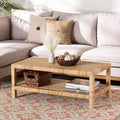 Rattan and Wood Rectangle Coffee Table with Open Shelf