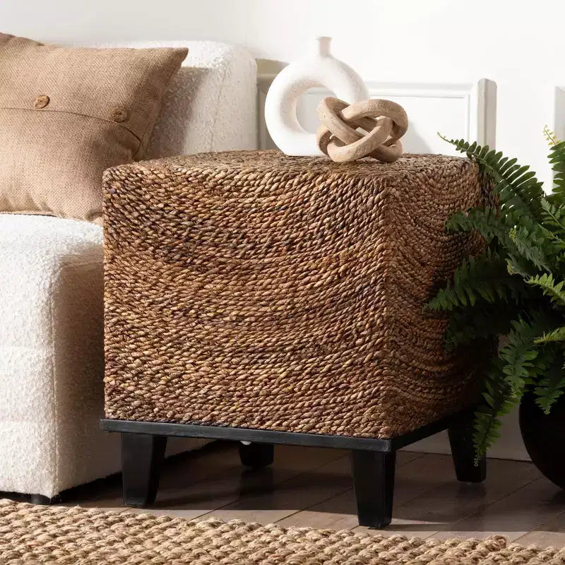 Seagrass Woven End Table – Natural Seagrass / Espresso Brown