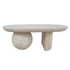 The Urban Port 38" Coffee Table Oblong Mango Wood Top with A Modern Ball Leg Washed White