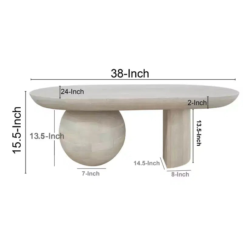 38" Oblong Mango Wood Coffee Table with Ball Leg Base, White