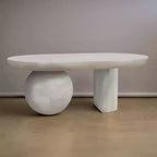 Tavolino da caffè oblungo in legno di mango da 38" con base a gamba a sfera, bianco