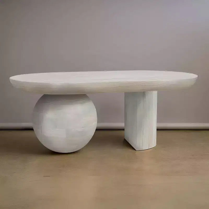 38" Oblong Mango Wood Coffee Table with Ball Leg Base, White