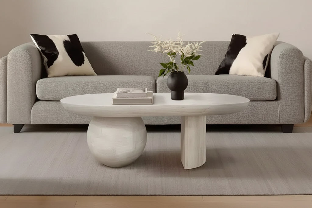 38" Oblong Mango Wood Coffee Table with Ball Leg Base, White