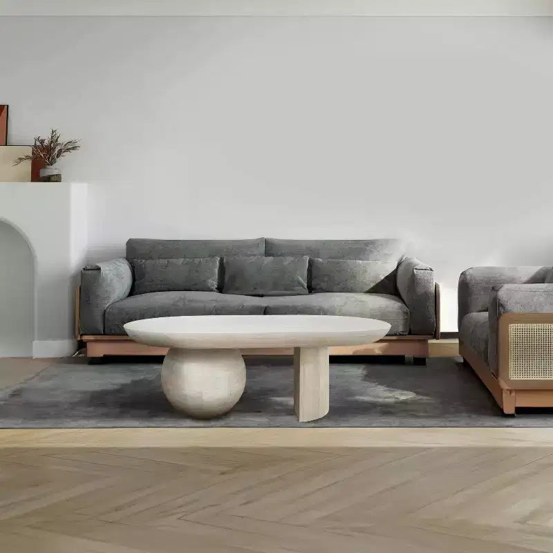 38" Oblong Mango Wood Coffee Table with Ball Leg Base, White