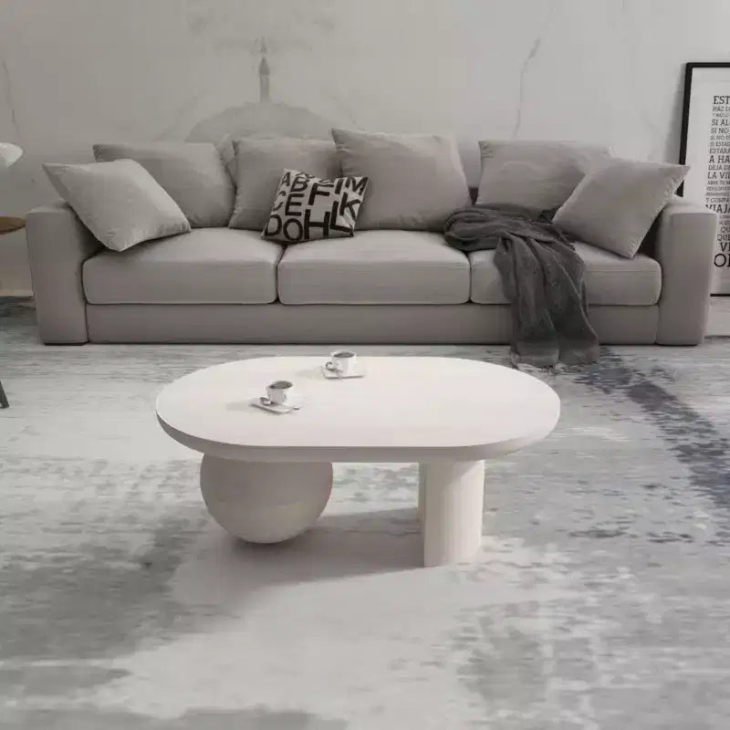 38" Oblong Mango Wood Coffee Table with Ball Leg Base, White