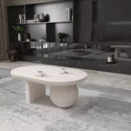 Tavolino da caffè oblungo in legno di mango da 38" con base a gamba a sfera, bianco