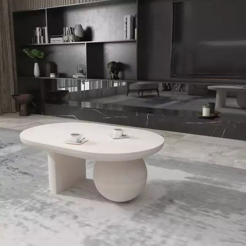 38" Oblong Mango Wood Coffee Table with Ball Leg Base, White